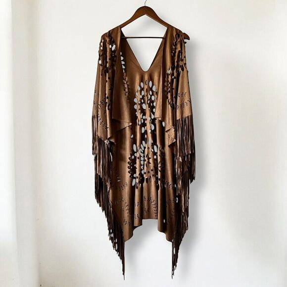 Altar'd State Accessories - NEW Altar'd State Brown Suede Scarf Shawl Wrap Cut Outs Boho Fringe One Size